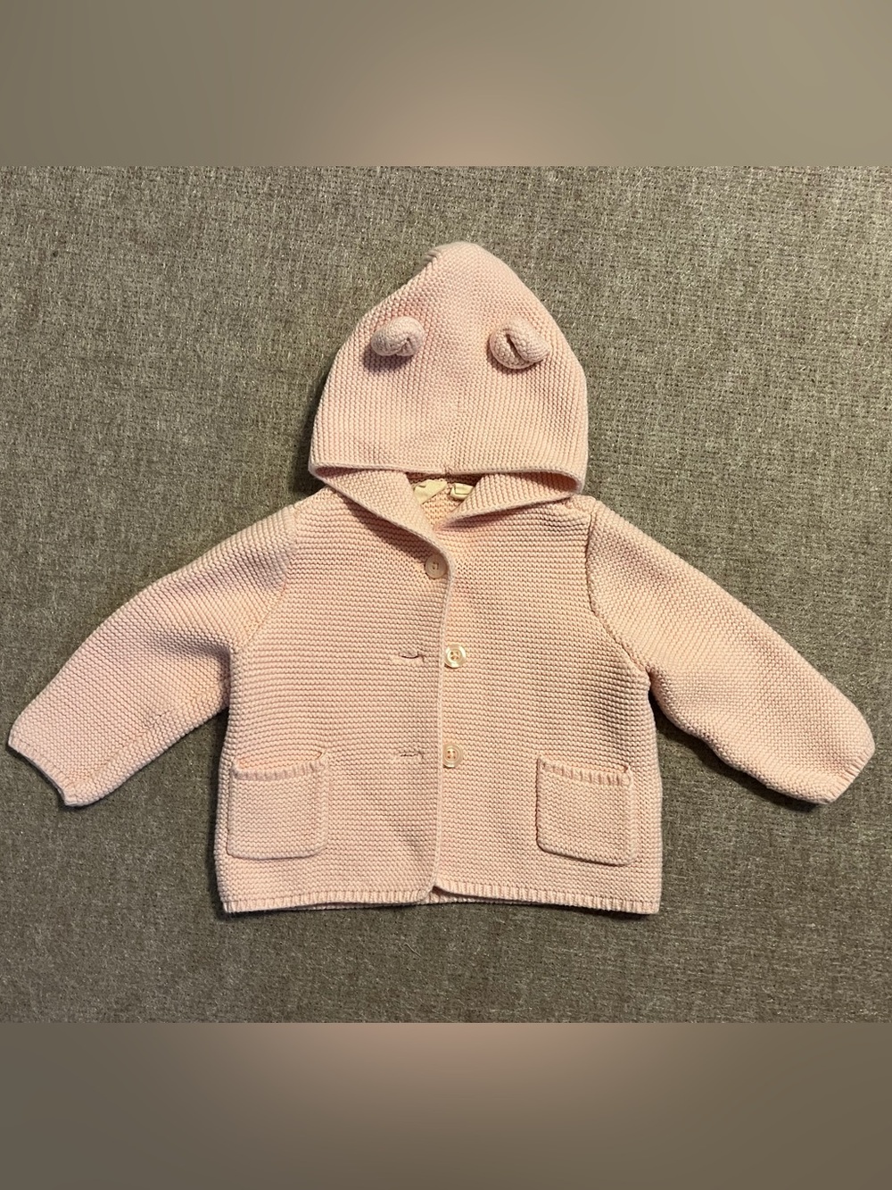 GAP Baby Hooded Knit Cardigan with Ear Accents - Pale Pink